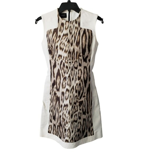 Giambattista Valli White Leopard Print Mini Sleeveless Sheath Dress Y2K Work - Picture 4 of 16